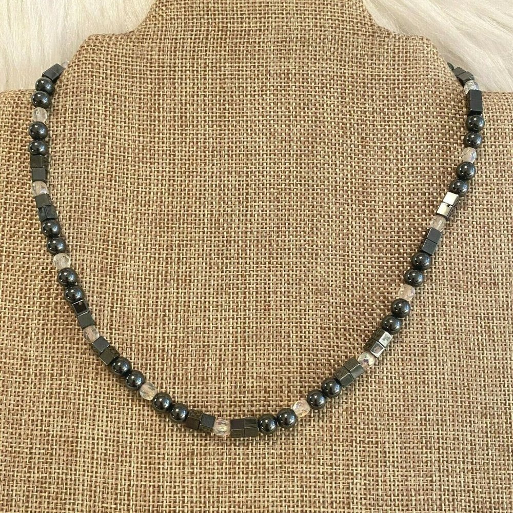 Chakra Magnetite Necklace Glass Beaded Choker Silver Grunge Gothic‎ Witchy 8073